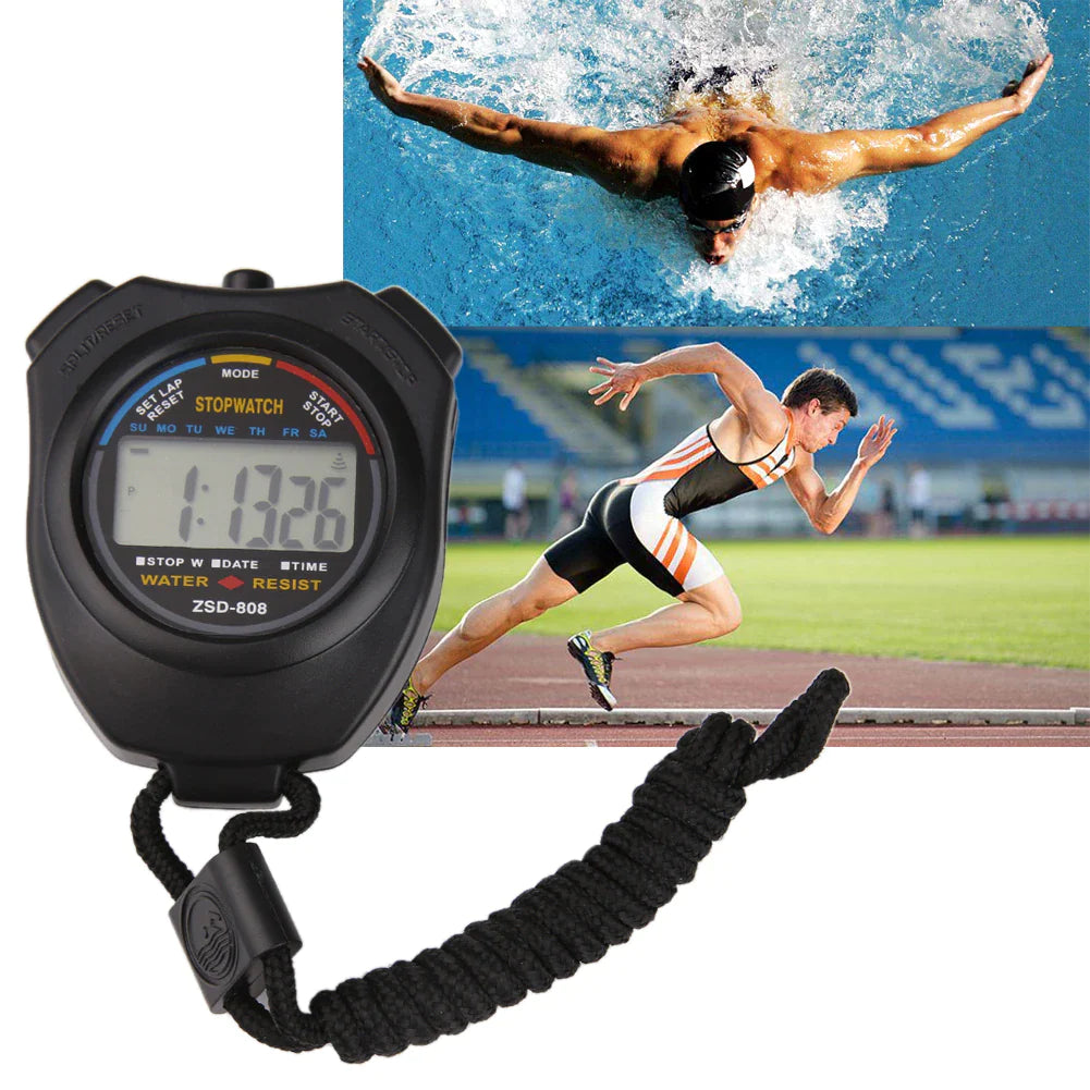 2PCS SET Digital Stopwatch Sports Counter Chronograph Date Timer Odometer Watch